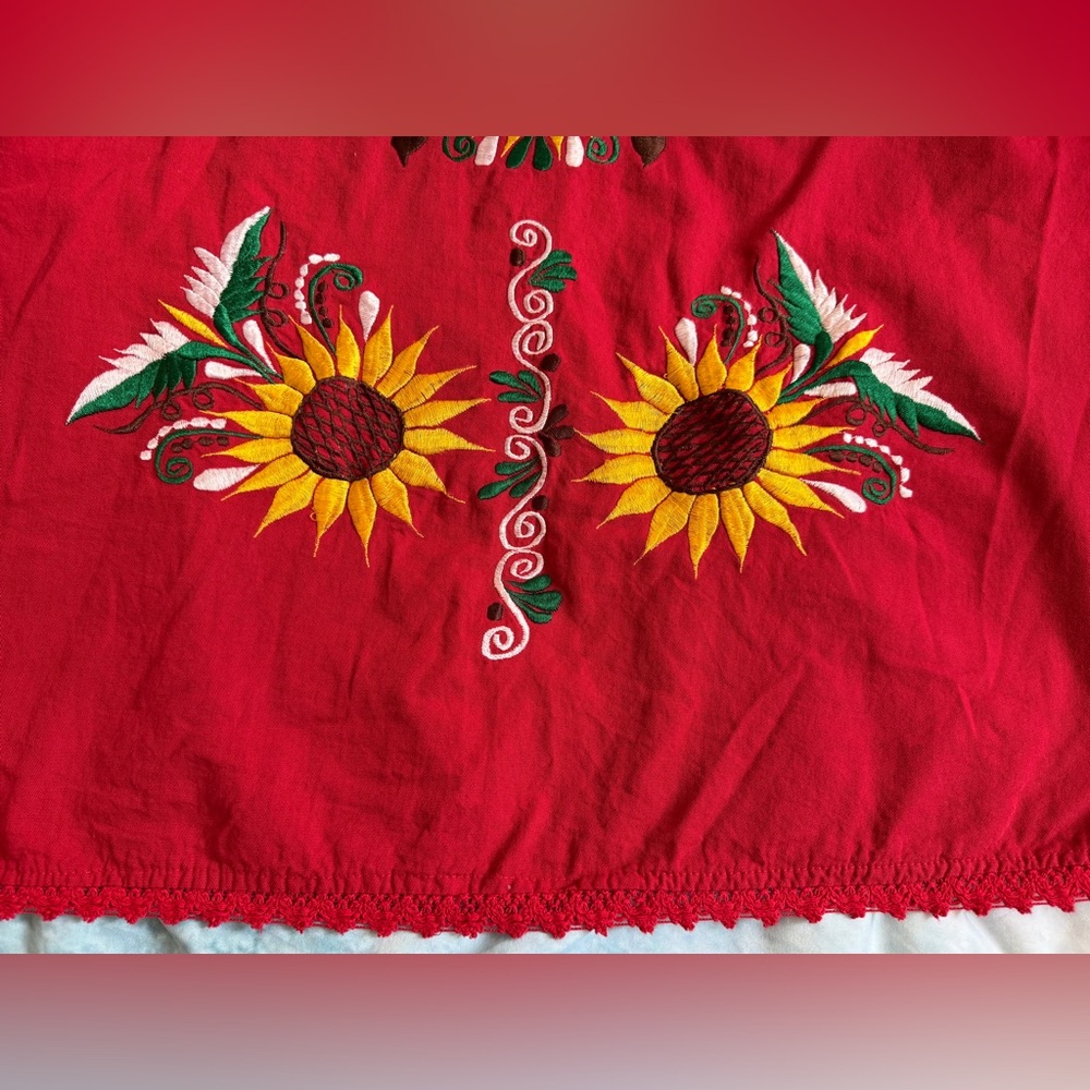 Women’s Sunflower Embroidered Red Long Sleeve Tunic Top - Picture 5 of 10